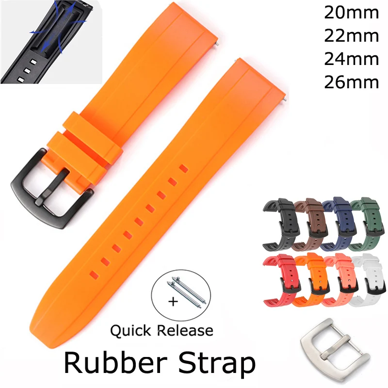 Universal Waterproof Watch Strap 20mm 22mm 24mm 26mm Quick Release Fluororubber Watch Bands Smart Watch Strap Wristbands