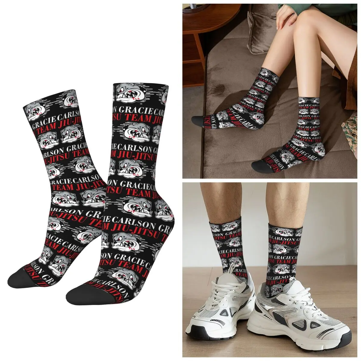 All Seasons Carlson Gracie Jiu-Jitsu Team Logo Socks Harajuku Sport Middle Tube Socks Super Soft Stockings for Men Women