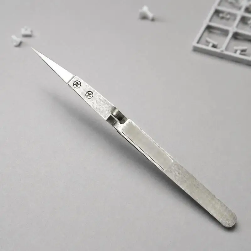   Reverse Grip Model Tweezers Metal Fine Tip Clamp Tool for Model Assembly, Decal Alignment and Parts Drying Support