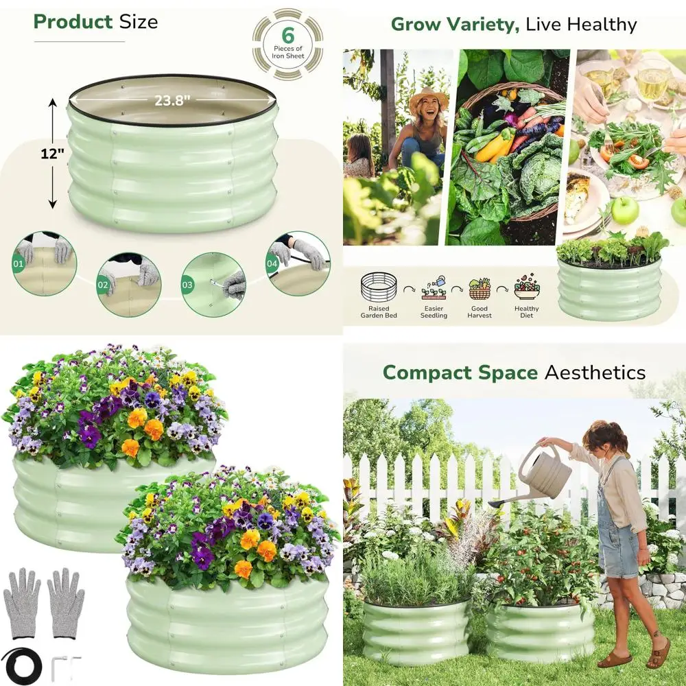 

2x2x1 ft Round Galvanized Raised Garden Bed, Easy Assembly with Gloves & Tools, Rust-Resistant for Outdoor, Vegetables, Herbs, S