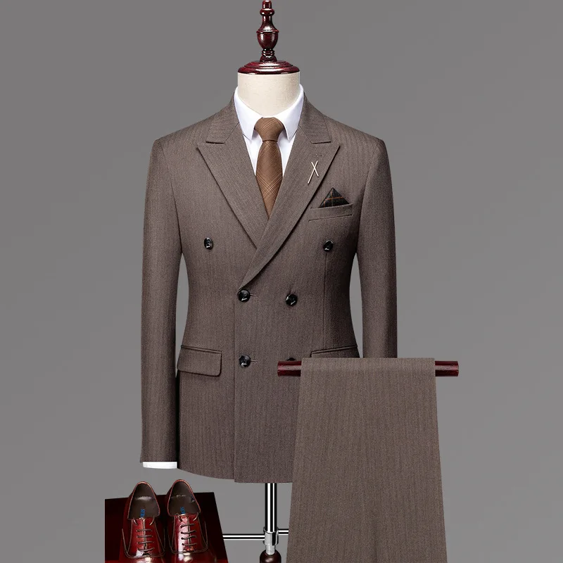 

C8 flat lapel dress with back slit, four seasons leisure three-piece suit, professional suit, Korean style slim fit men's suit