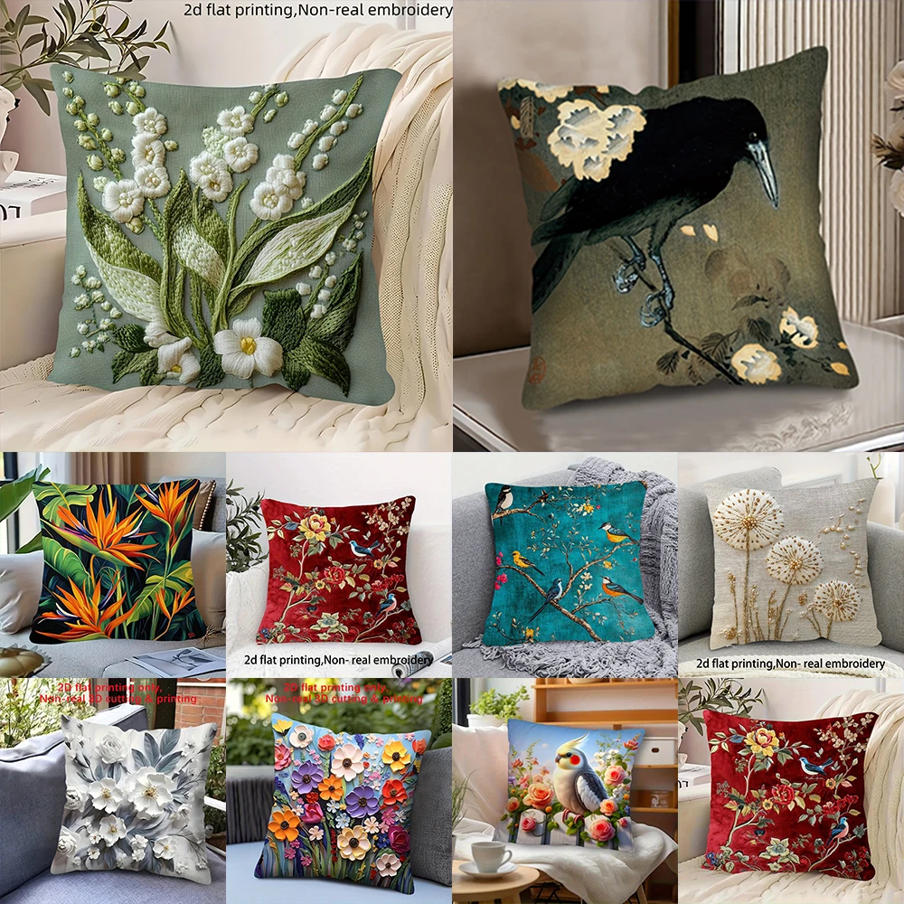 Vibrant 2D Printed Pillow Covers with Stunning Floral and Bird Designs Sofa seat mattress cover,home decoration