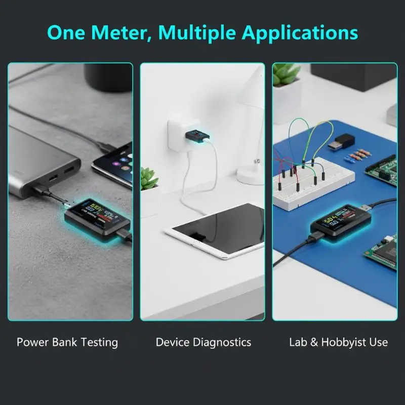 10 in 1 USB Type C Voltmeter Ammeter Capacity Tester DC 4.5-36V Portable Professional Tester for Electrical Circuit Debugging