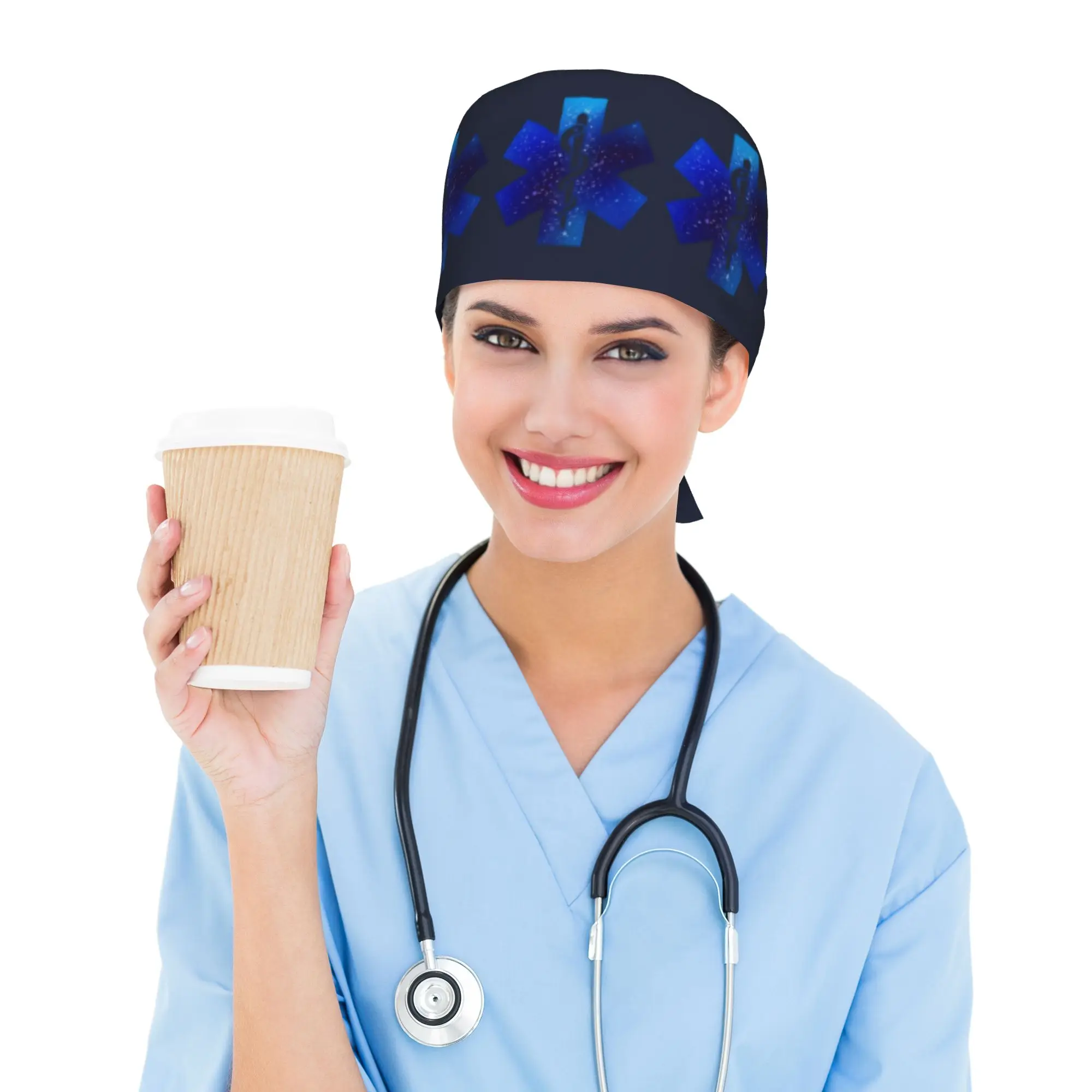 Custom Star of Life   Scrubs Cap Surgical Hats Women Men  Operating Room Cap Nursing Cap Lab Works Hat