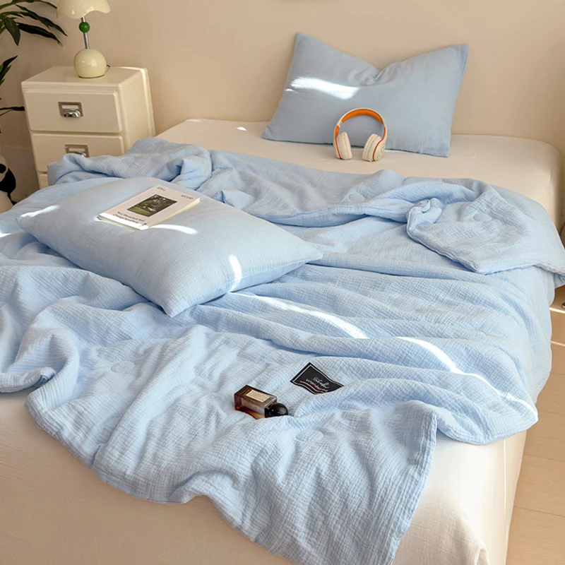 100% Cotton Gauze Summer Quilt, 20% Soybean Fiber 80% Polyester Filling, Skin-Friendly Washable Air Condition Blanket