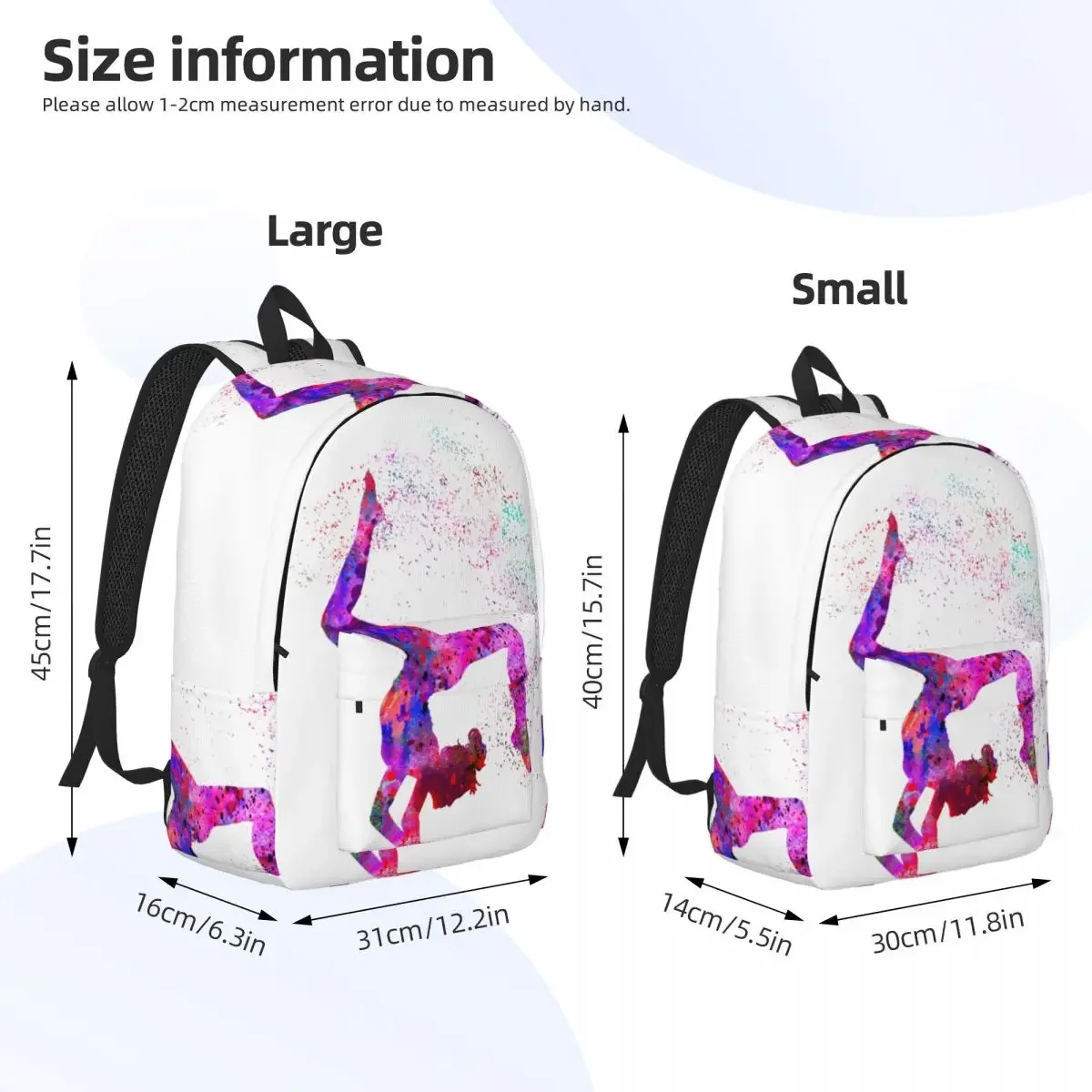 Gymnastics Girl Backpack Teen Gift Watercolor Gymnastics Hiking Backpacks Teen Fashion School Bags Design Soft Rucksack