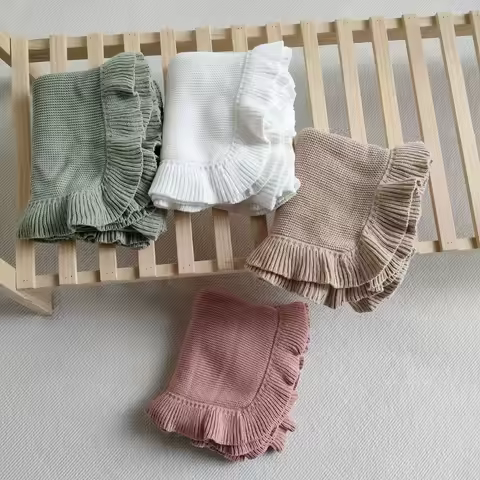 Newborn Knit Blanket Organic Milk Frill Blankets Crochet Wool Blanket Baby Bath Towel Cobertor Muslin Swaddle