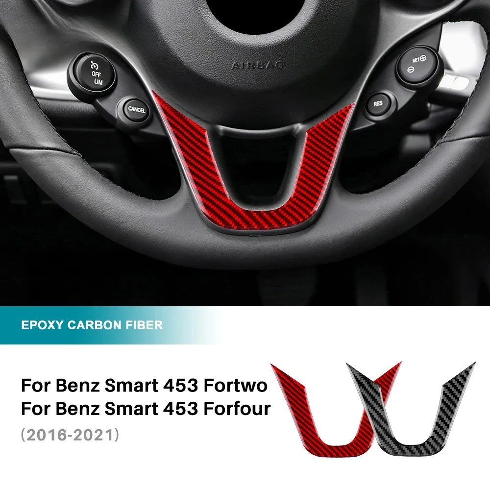 Carbon Fiber Steering Wheel Cover Trim For Mercedes Smart 453 Fortwo Forfour 2016-2017-2018-2020-2024 Real Car  Sticker view 2