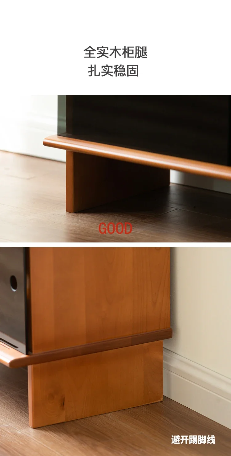 

Semi-Transparent Glass Side Cabinet Modern Storage Cabinet Living Room Solid Wood Storage Cabinet Wall-Mounted