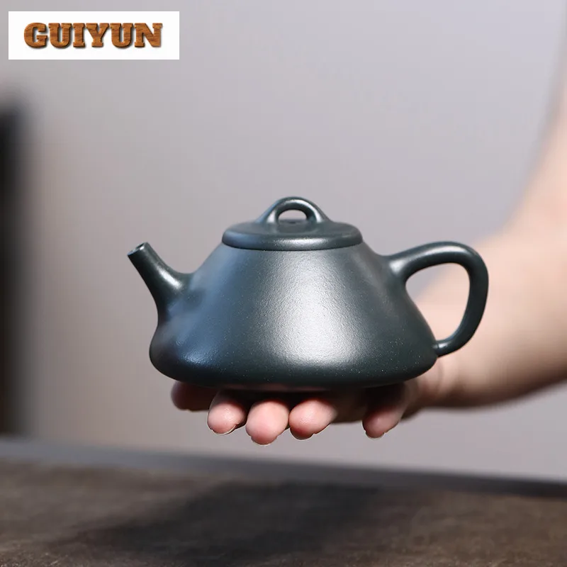 200ml Authentic Yixing Purple Clay Teapots Handmade Stone Scoop Pot Raw Ore Dark Green Mud Kettle With Infuser Zisha Teaset Gift