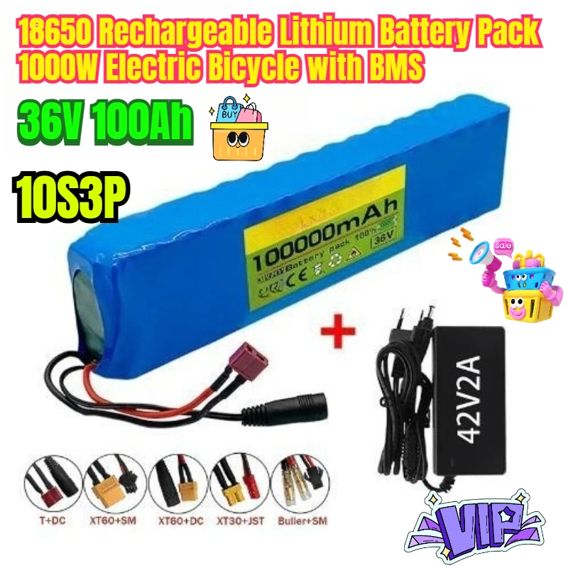 

10S3P 36V 100Ah 18650 Rechargeable Lithium Battery Pack 1000W Electric Bicycle with BMS