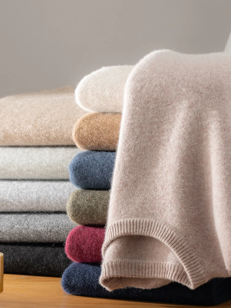 2025 New Men's 100% Cashmere Sweater Autumn Winter O-neck Thick Long Sleeve Pullover Smart Casual Basic Cashmere Knitwear Topss