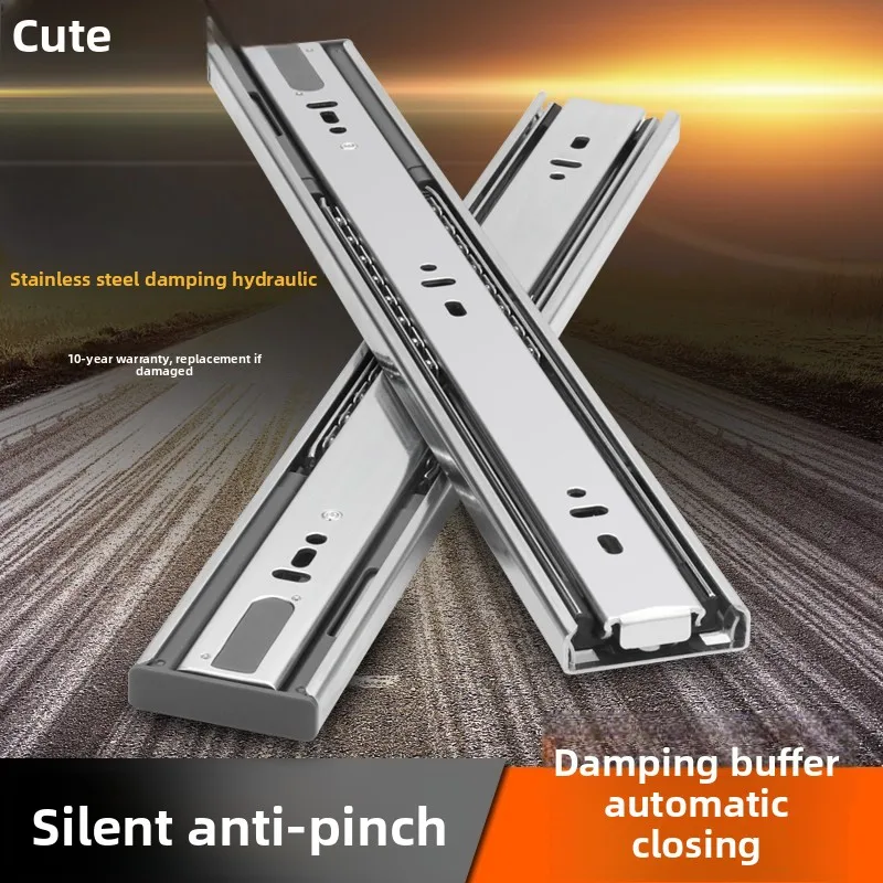 Three Section Soft Close Drawer Slides Cold Rolled Steel Or Stainless Full Extension Silent Rail Pair Cabinet Furniture Drawers