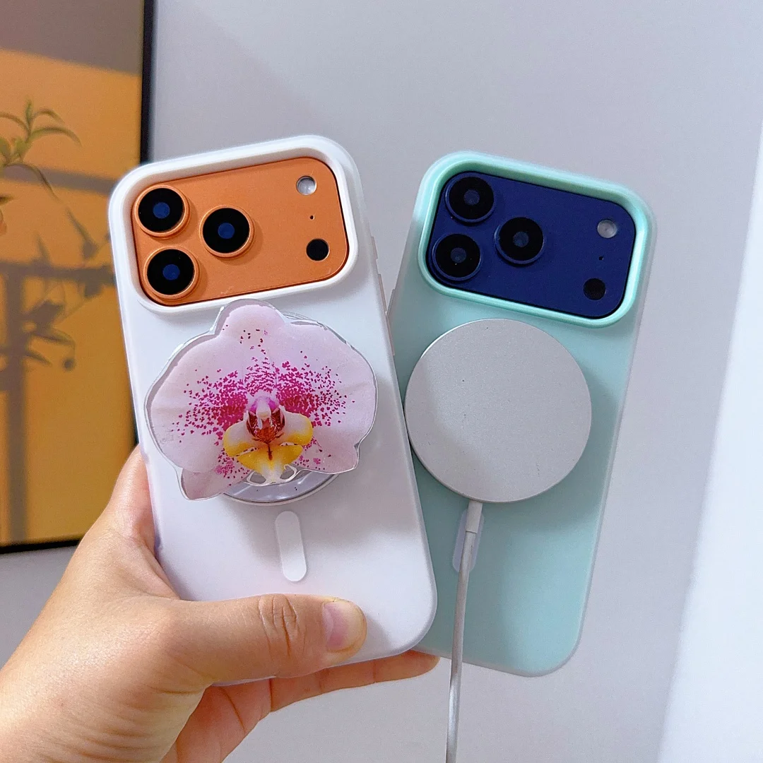 

Luxury cute flower magnetic suction bracket Case for iPhone 17 16 15 14 Phone Cover 16 14 13 Pro MAX Hard Shockproof Back Funda