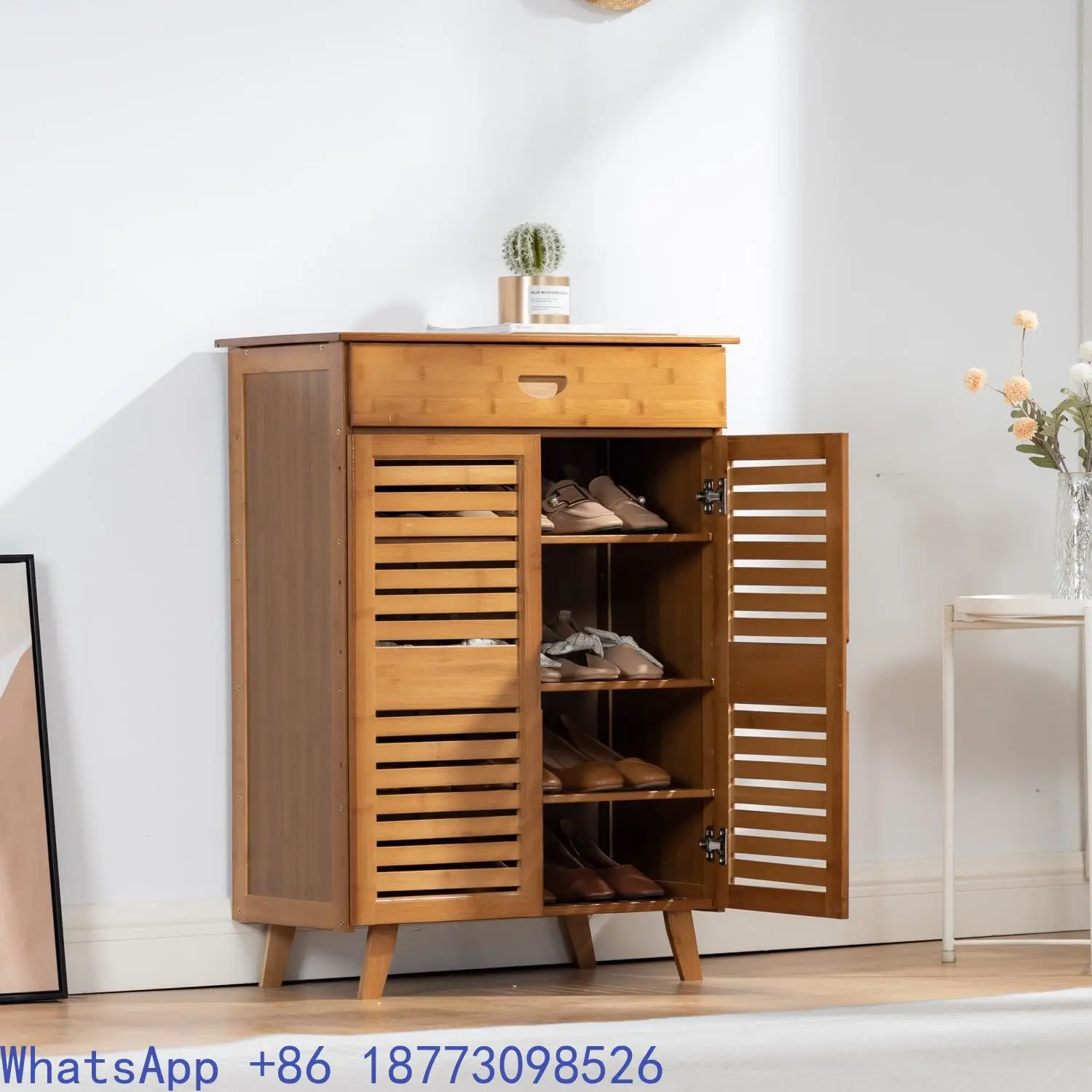 Modern Simple Freestanding Shoe Cabinet 2 Doors 4 Floors Shelf Bedroom Room Entrance Space