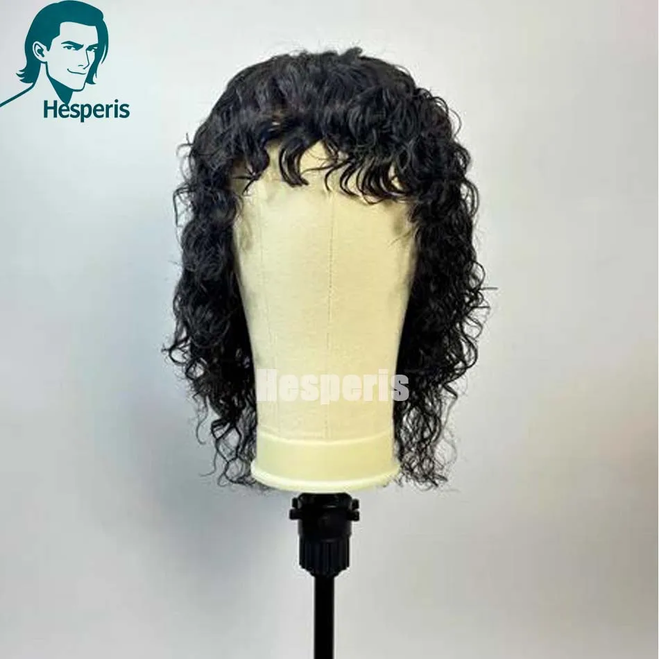 Hesperis شعر بشري مجعد الباروكات مع الانفجارات البرازيلي ريمي الحرير العلوي آلة كاملة صنع شعر مستعار للرجال شعر مستعار قصير مجعد للذكور #1