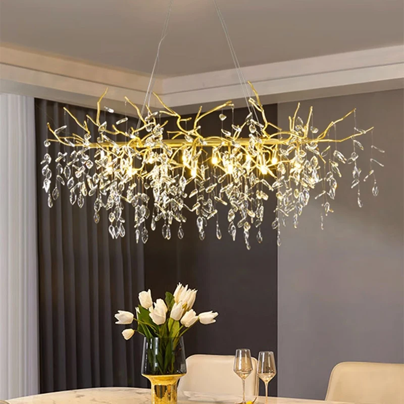 Luxury Crystal Pendant Lamp Modern Bedroom Dining Living Room Ceiling Chandelier Home Decoration Gold Luster Petal Led Light