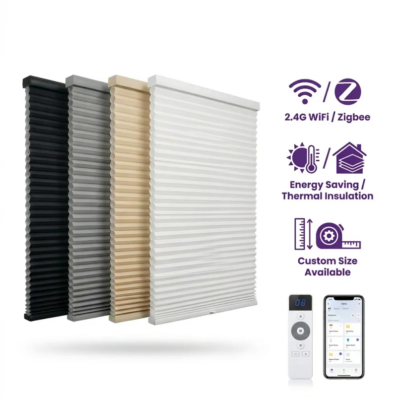 Custom Motorized Cellular Shades Heat Insulation RF Remote Voice Alexa Google Wifi Control Smart Honeycomb Blinds For Home Decor
