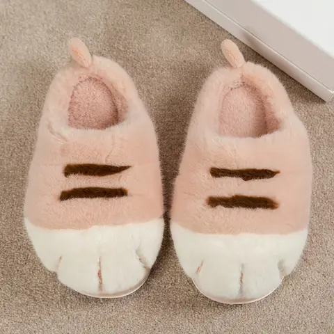 3D Cat Paw Plush Slippers Flat Thermal Slippers Comfortable Fluffy Home Slippers Anti Slip Cute Paw Slippers for Indoor Bedroom