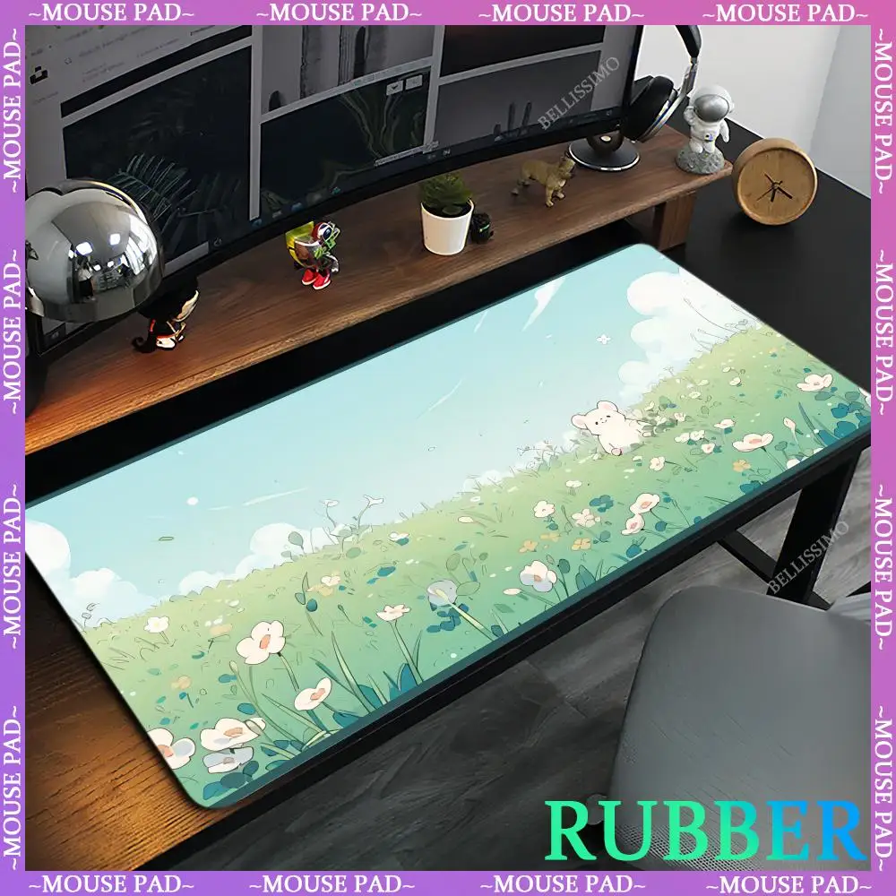 

Green bottom oversized XXL mouse pad cute cartoon bear computer keyboard pad non-slip rubber office game pad lock edge desk mats