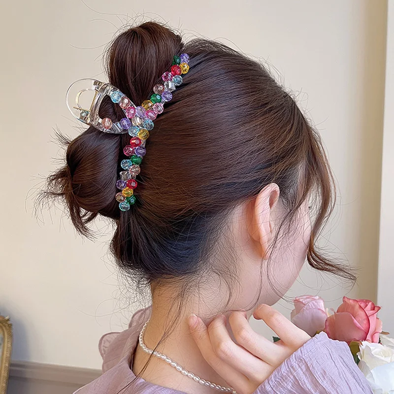 2023 New Fashion Large Hair Clip Exquisite Handmade Colorful Beaded Hair Claw Ladies Ponytail Hair Grab Accessories