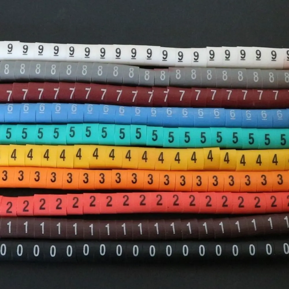 PVC 번호 튜브 배선 식별 1.5 제곱 밀리미터 다색 케이블 마커 슬리브 0-9 숫자 와이어 라벨 와이어 케이블