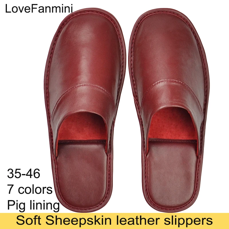 Soft Sheepskin Leather Slippers Homes in indoor slipper Spring Autumn men women elderly non-slip casual single shoes summer