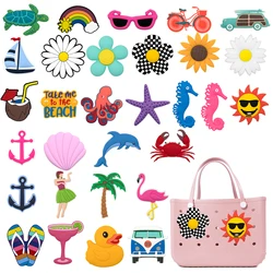 1 Uds. De dijes decorativos para bolso de playa de Palma y girasol de PVC con diseño de pato de coco arcoíris, accesorios para bolso de mano para niña, mujer y mamá