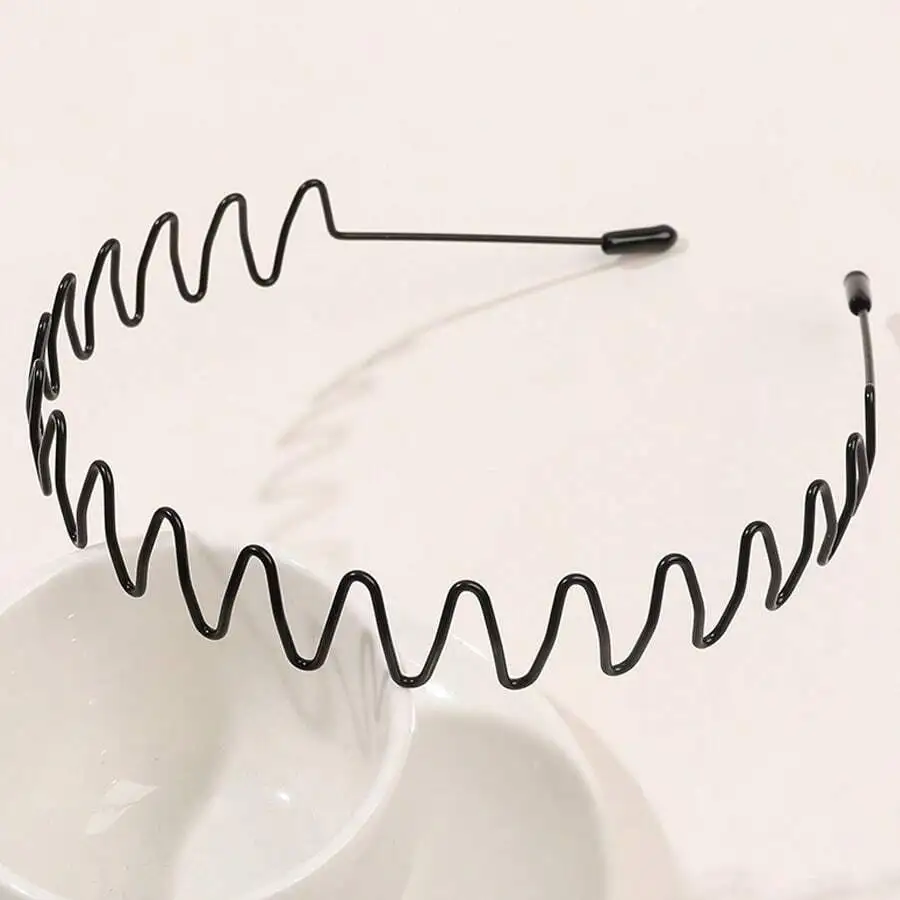 

2 Pcs Black Metal Wavy Teeth Headband Unisex Non-Slip Sports Hair Band for Women Men