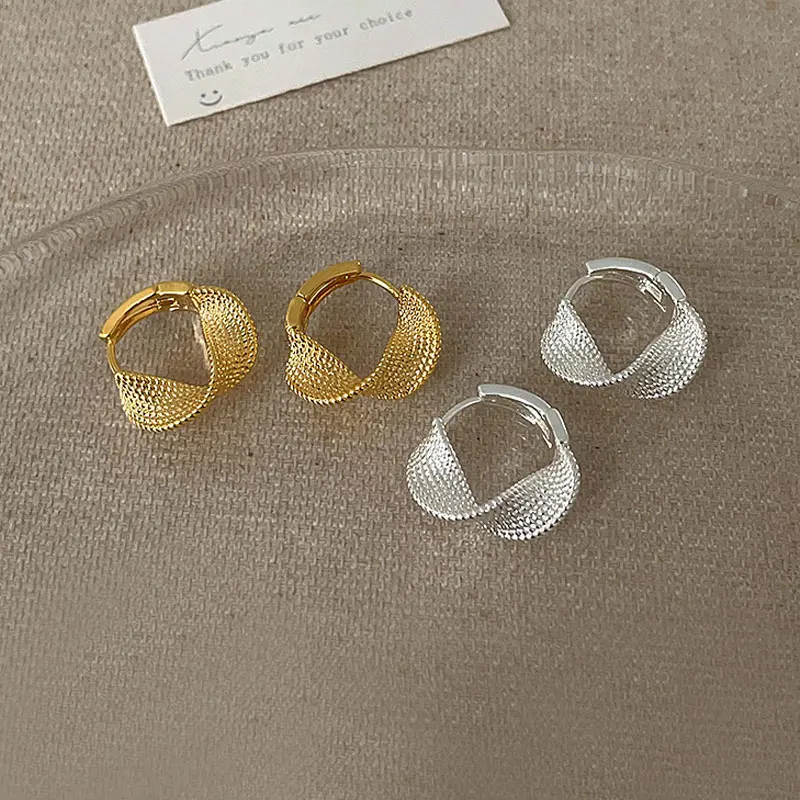 Vintage Silver Color Distorted Wrinkled Wave Round Hoop Earrings for Women Minimalist Trendy Fine Jewelry Gifts