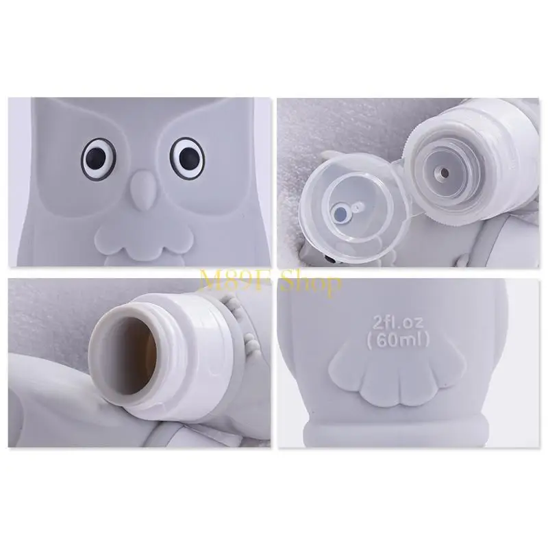 M89F Owl Silicone Travel Bottles Containers Shampoo Tubes Leak Proof Refillable Liquid Holder for Lotion Soap Conditioner