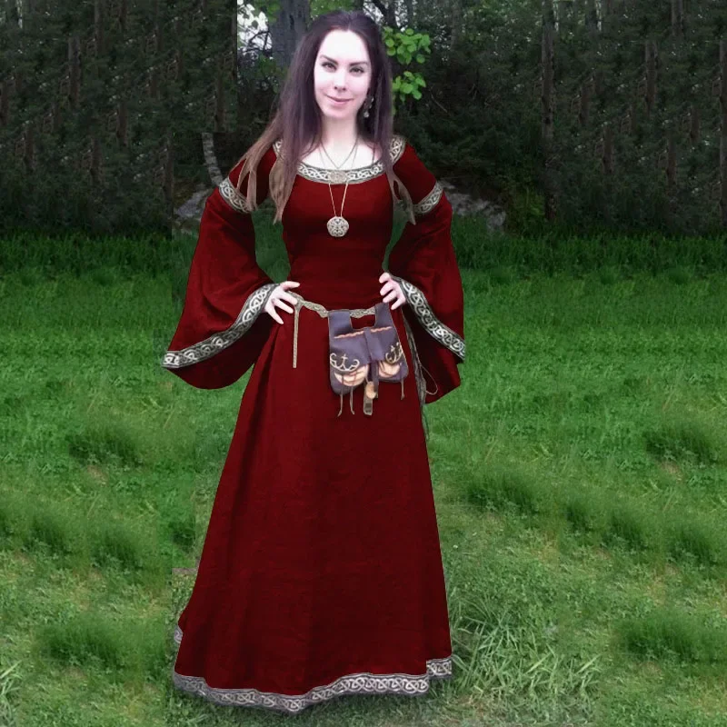 Early Medieval Renaissance Dress Costume Apprael For Women Celtic Highland Forest Bell Sleeves Gown Ladies Extra-Large 4XL 5XL