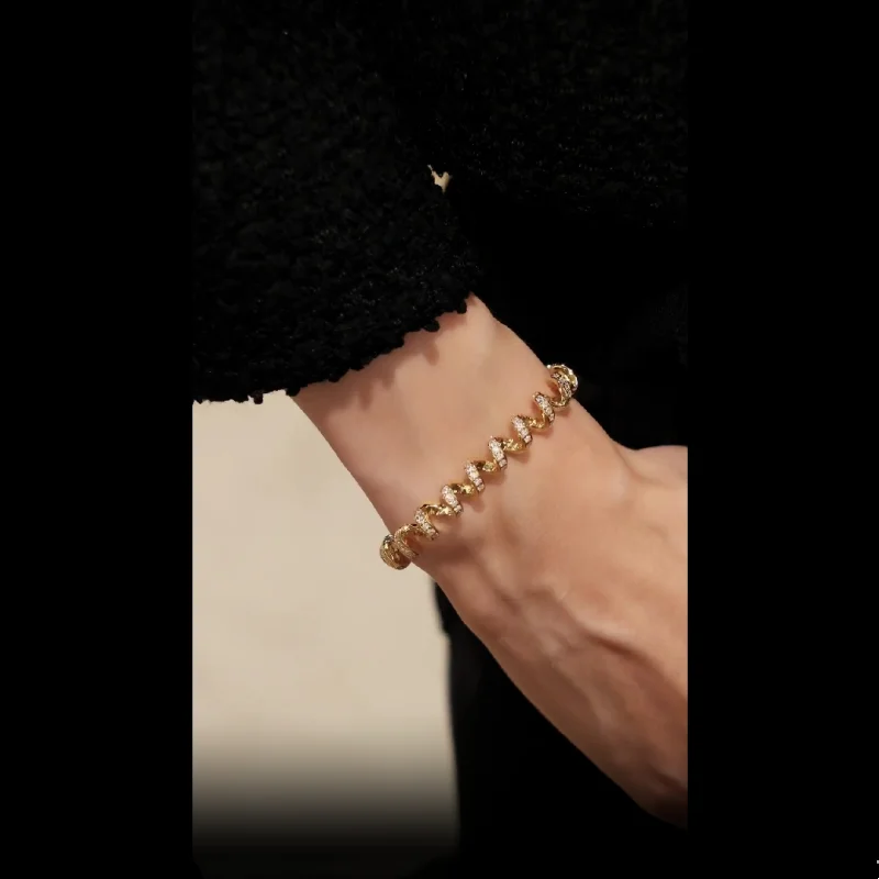 Bellux 925 Silver Synthetic Zircon Golden Full Diamond Landline Telephone Line Design Bracelet for Women