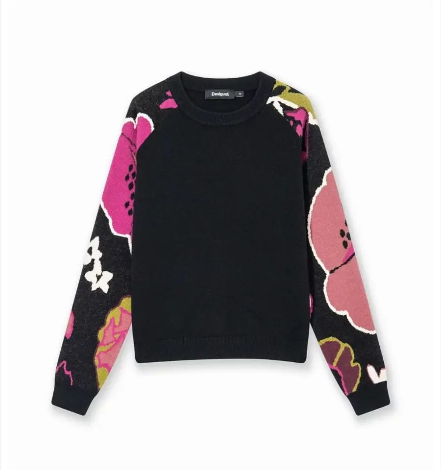 Foreign trade original single Spanish autumn and winter new crew-neck jacquard flower sweater