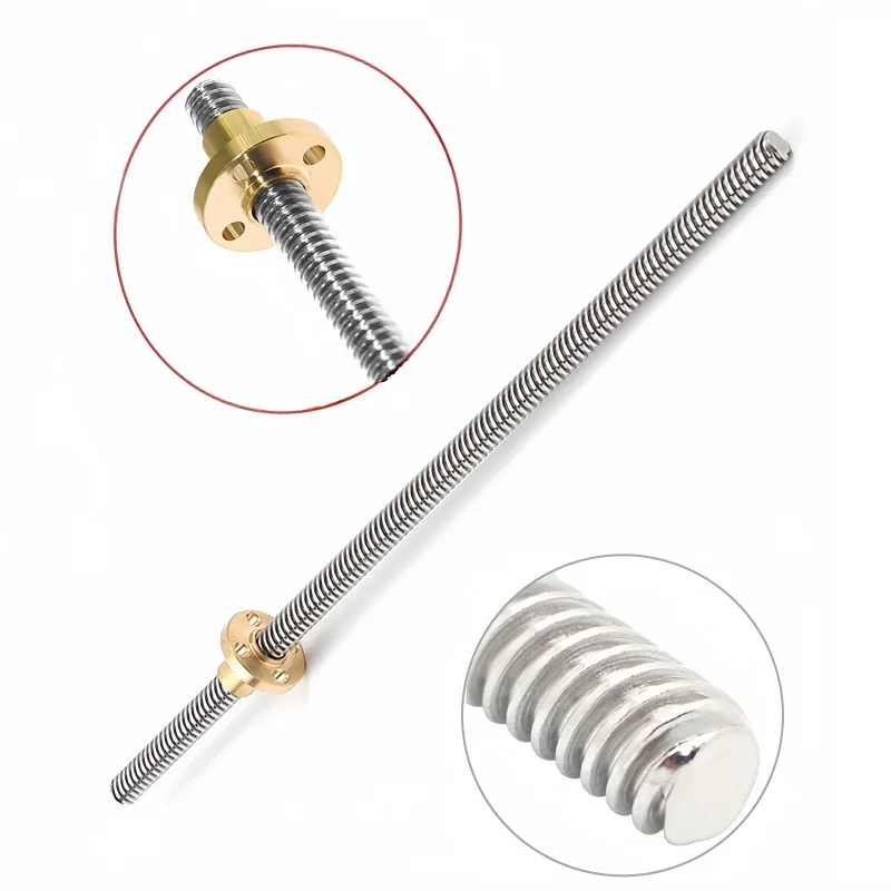 

T8*8mm Stainless Steel Trapezoidal Thread Lead Screw Rod L450mm +Copper Nut Threaded Rod T8 Lead Screw 3D Printer Accessories