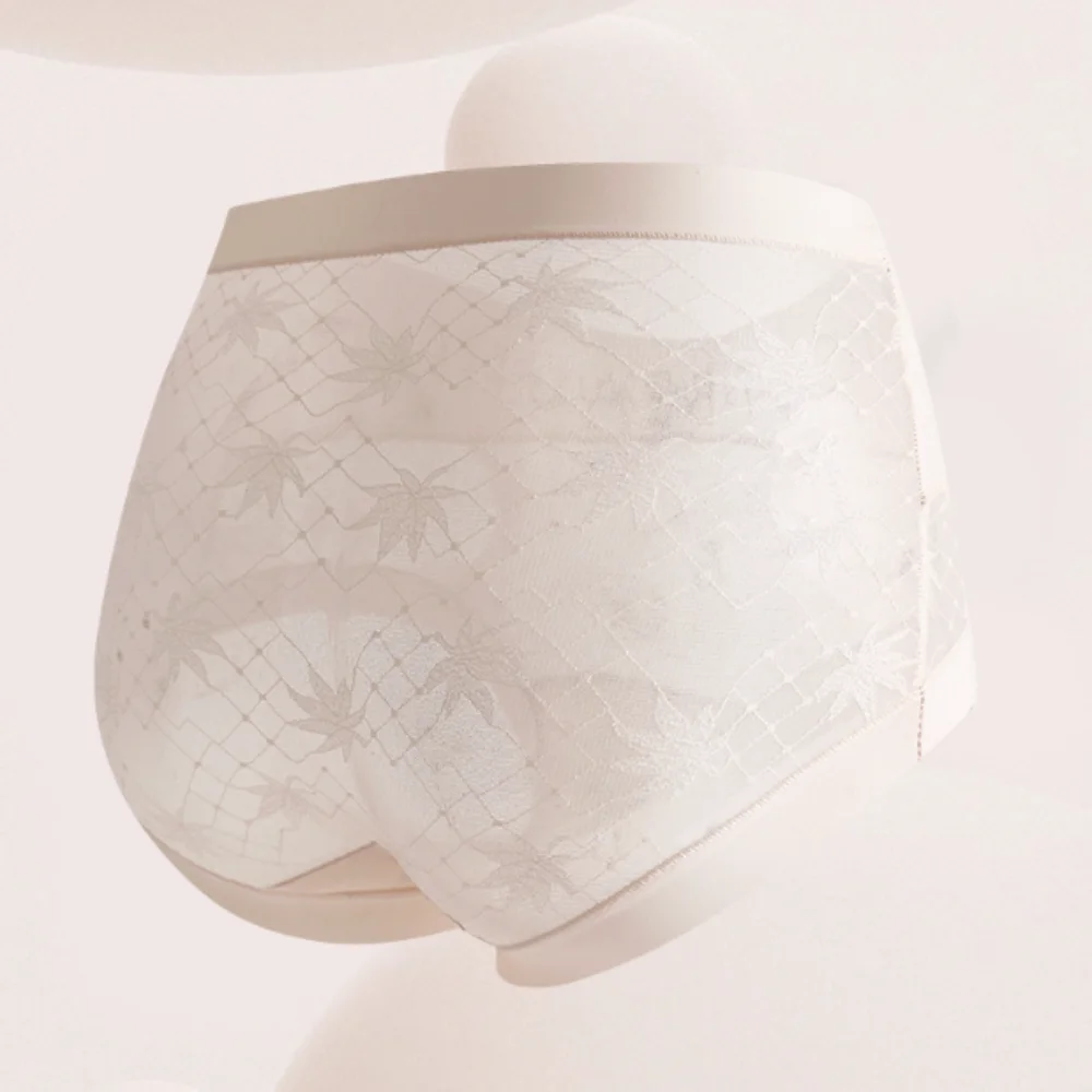 4 قطعة الحلو رقيقة جدا الدانتيل زهرة ملخصات منتصف الخصر شفافة الدانتيل شبكة سراويل داخلية القطن المنشعب سلس سراويل سيدة #3