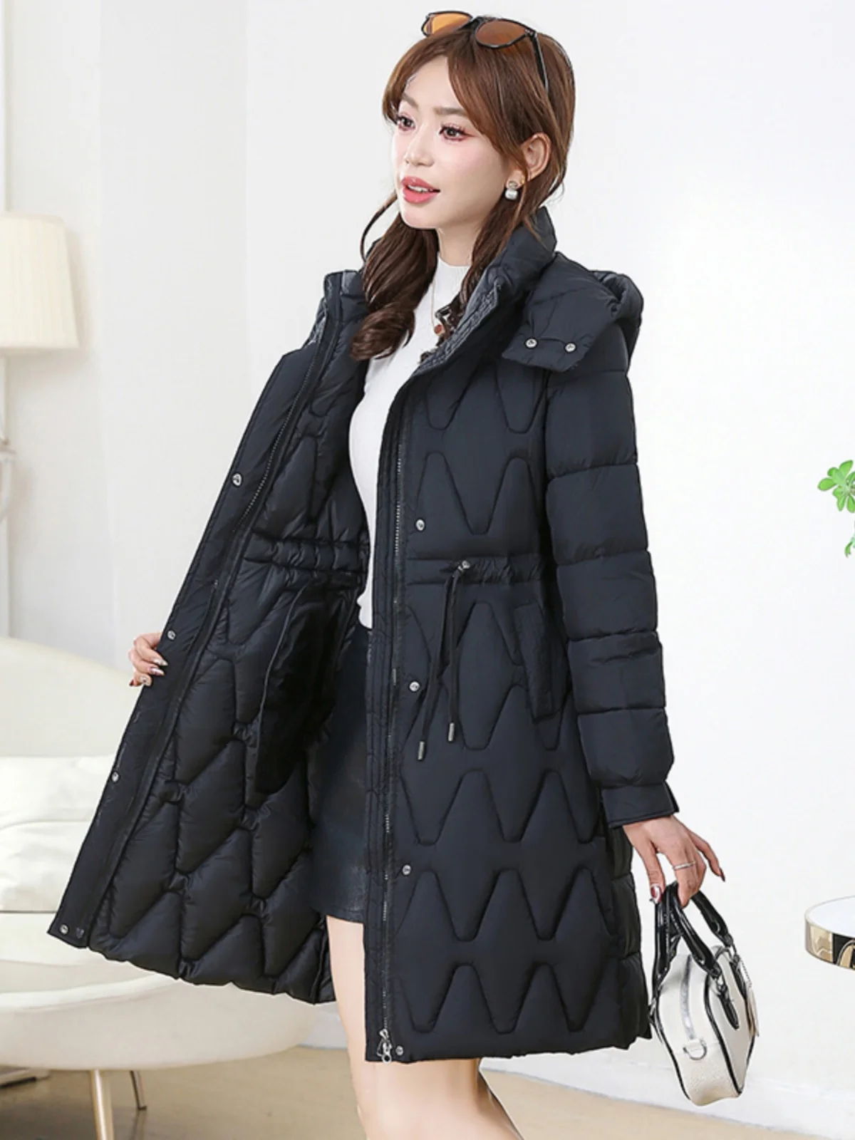 

Новая зимняя удлиненная женская куртка-пуховик выше колена, приталенная, модная, теплая, в корейском стиле, для повседневной носки