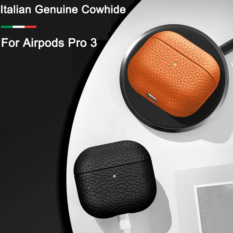 

For AirPods Pro 3 Pro3 Genuine Leather Case Luxury Cowhide Protect Cover Apple AirPods 4 Pro 2 3 Bluetooth Earphone Cases
