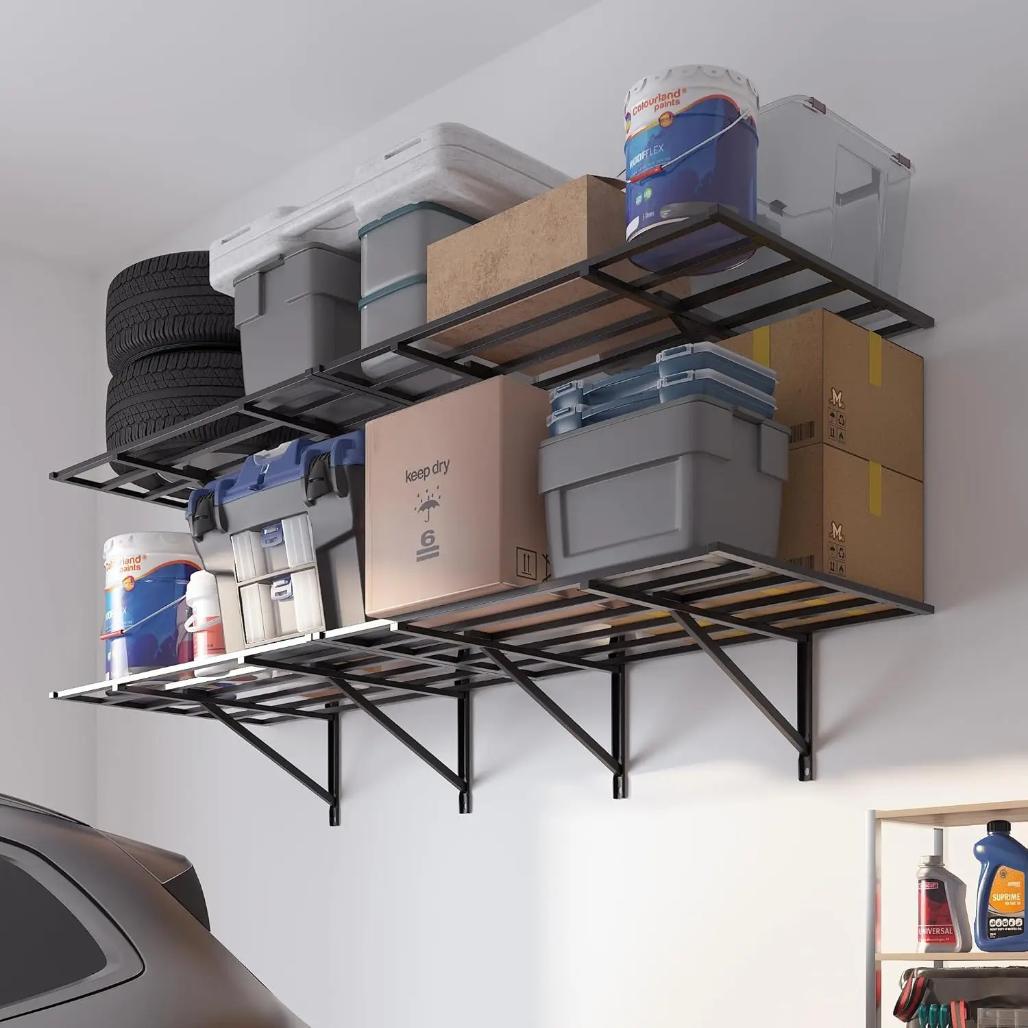 Étagère murale de rangement de garage, système d'organisation de garage, capacité de poids artérielle 1600, 2 paquets, 2x6 pieds