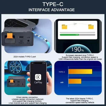 適用於馬自達 2 3 6 CX3 CX5 CX8 CX9 MX5 Demio Miata 的 Type-C 有線無線 CarPlay Android Auto USB 轉接器 TK78669U0C 改裝套件 10 最佳銷售 Mazda MX-5 配件 - №6