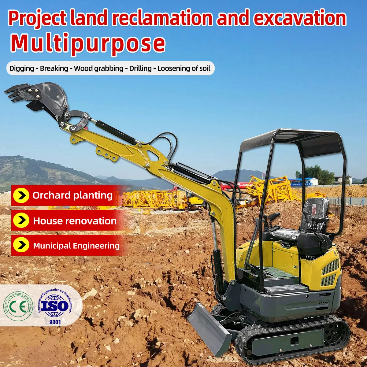 Miniexcavadeira multiuso direto da fábrica, mini ensacador, escavadeira houdiesel agrícola, preços de operação fáceis, venda personalizada