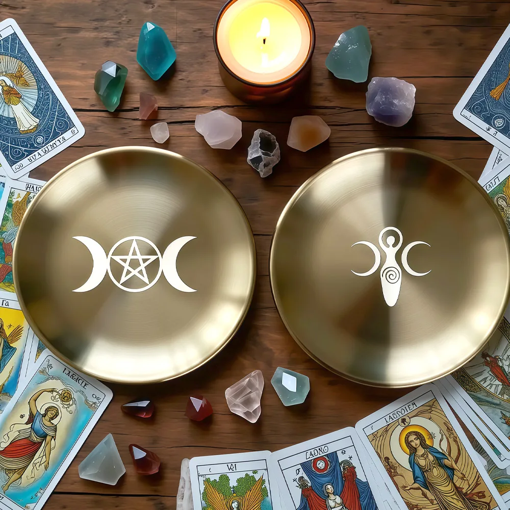 Pentagram Altar Trays with Candle Holder and Incense Burner | Ritual Smudging Plate | Pagan Witchcraft Home Decor Accessories