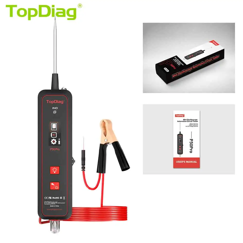 

Topdiag P50 Pro Automotive Circuit Tester Electrical Oscilloscope Power Circuit Probe Kit 12V 24V Battery Car Diagnostic Tool