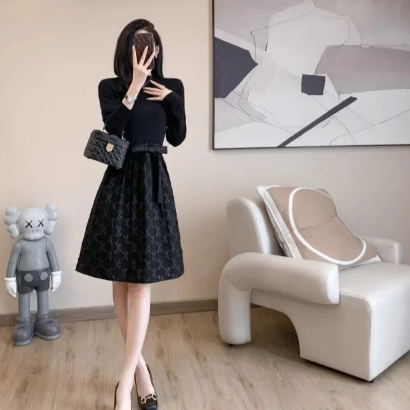 Spring Autumn 2025 Dresses for Women Korean Style Woman Long Sleeve Dress Black On Sale Clearance Sales Xxl Elastic Promotion G