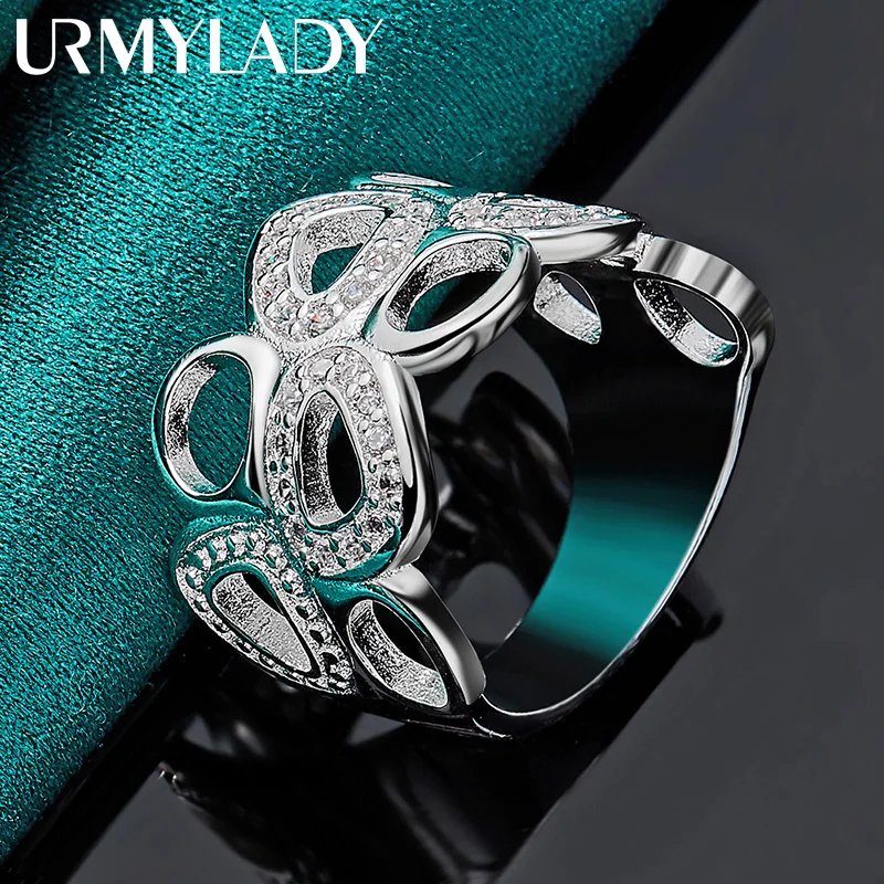 URMYLADY 925 Sterling Silver Round Hollow Zircon 7-10# Ring For Women Wedding Charm Engagement Fashion Jewelry