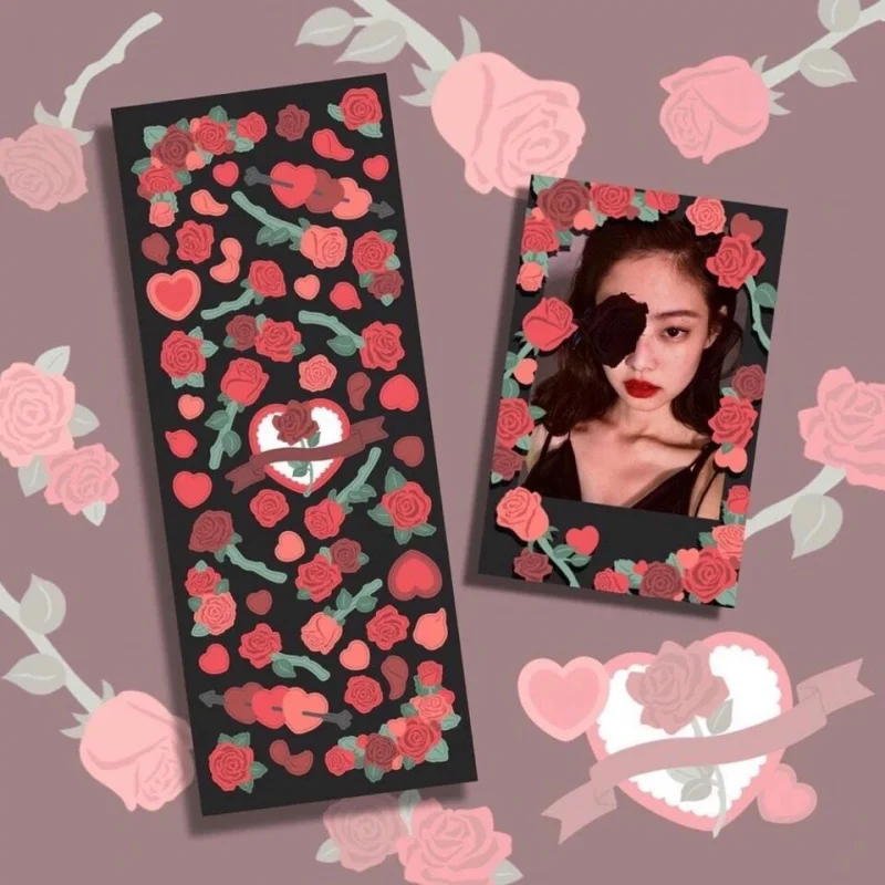 Korean Laser Love Heart With Rose Stickers Hand Account Card Photo Album Diary Planner DIY Decorative Material Stickers