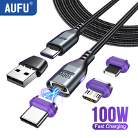AUFU 100W Magnetic Type C Cable PD3.0 Quick Charge 5A Fast Charging Micro Type C to USB C Cord for iPhone Macbook Samsung Xiaomi