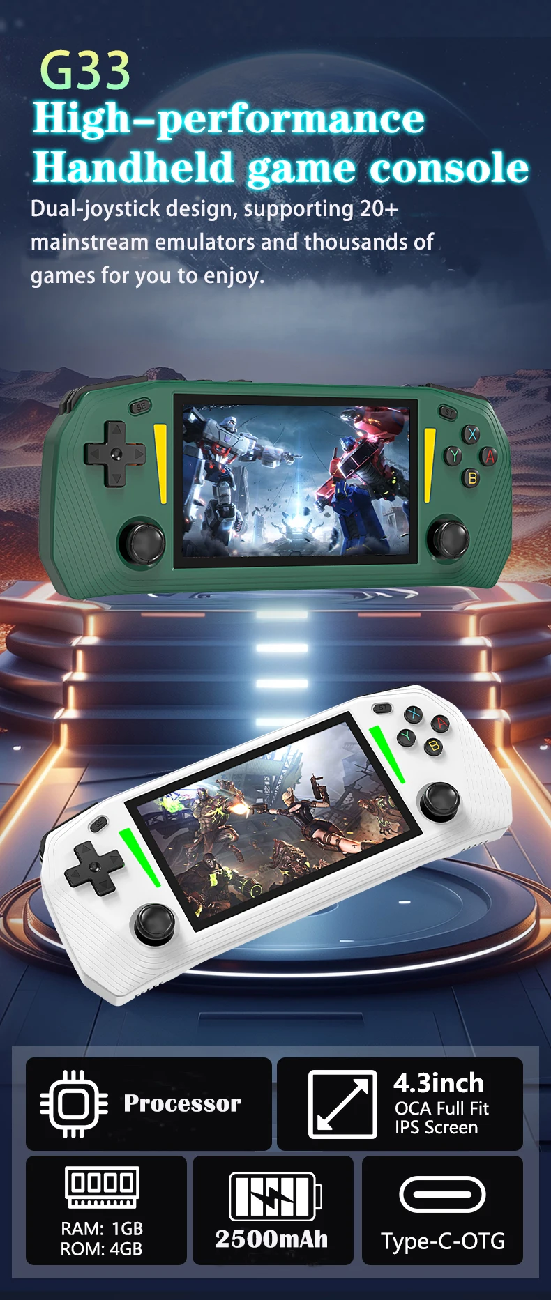 Retro Handheld Game Console Portable Arcade Gaming Player_voghion.com