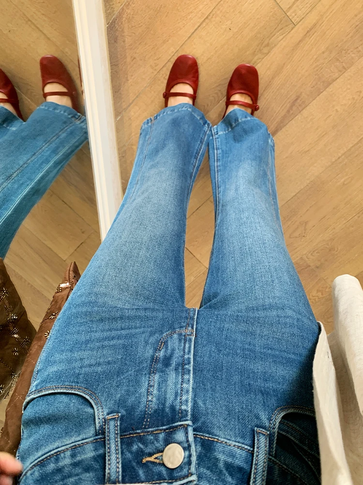 

High Waist Four Way Stretch Split Denim Jeans Nine Points Casual Pants Spring Summer High Waist Elastic Ladies Jeans Cotton