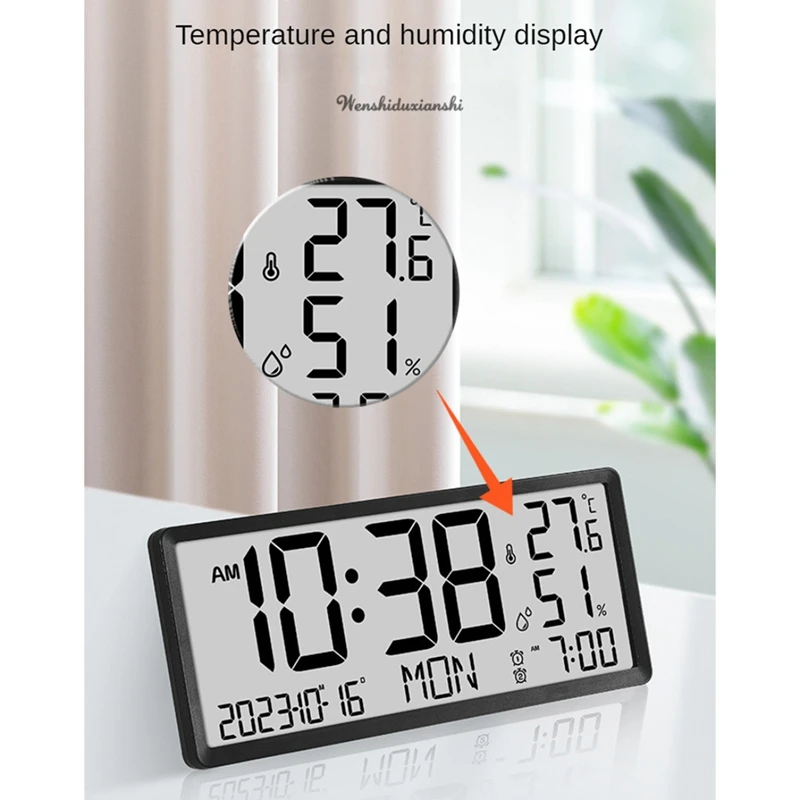 LCD Digital Alarm Clock With Temperature Sensor Desktop & Wall Mountable Manual & Automatic Display Adjustability Durable -A